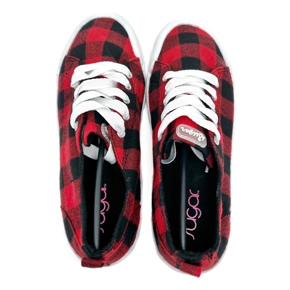 Sugar Festival Canvas Sneaker Buffalo Plaid Red and Black Size 7.5 - Picture 2 of 10